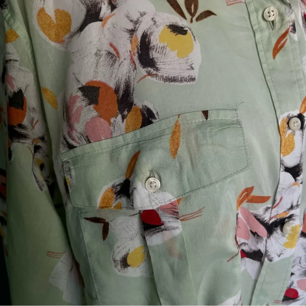 Ralph Lauren Pastel Green Floral MomCore Button Down Long Sleeve Blouse 2X - Picture 2 of 7